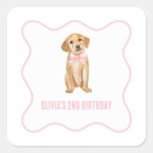 Puppy preppy roze geruite verjaardag vierkante sticker