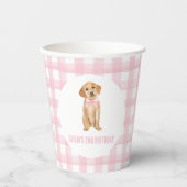 Puppy preppy roze plaid verjaardag papieren bekers (Voorkant)