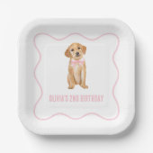 Puppy preppy roze plaid verjaardag papieren bordje (Voorkant)