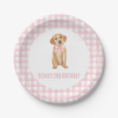Puppy preppy roze plaid verjaardag papieren bordje (Voorkant)