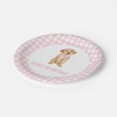 Puppy preppy roze plaid verjaardag papieren bordje (Gekanteld)