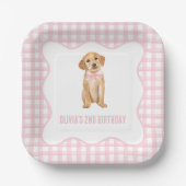 Puppy preppy roze plaid verjaardag papieren bordje (Voorkant)