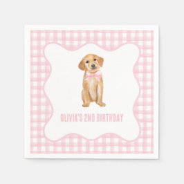 Puppy preppy roze plaid verjaardag servet