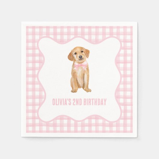Puppy preppy roze plaid verjaardag servet (Voorkant)