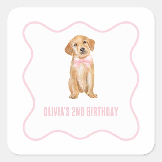Puppy preppy roze plaid verjaardag vierkante sticker (Voorkant)