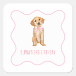 Puppy preppy roze plaid verjaardag vierkante sticker
