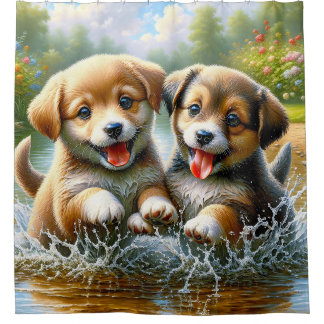 "Puppy Puddle Playtime" Douchegordijn