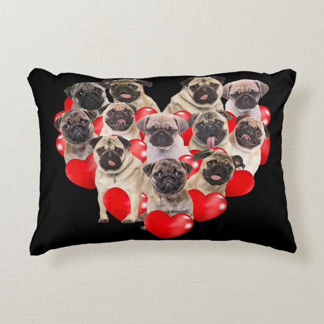 Puppy Pugs Dog Heart | Valentijnsdag Cadeau Accent Kussen (Voorkant)