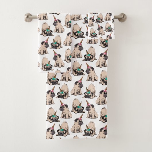Puppy Pugs | Unicorn-patroon overbrengen Bad Handdoek (Insitu)
