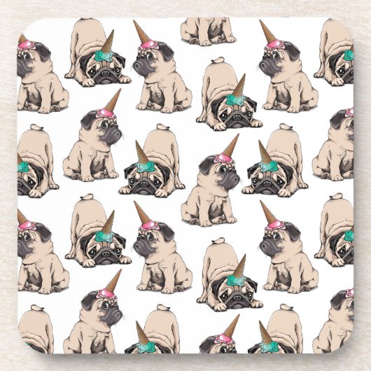 Puppy Pugs | Unicorn-patroon overbrengen Bier Onderzetter (Voorkant)