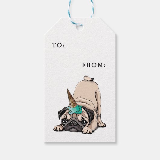 Puppy Pugs | Unicorn-patroon overbrengen Cadeaulabel (Voorkant)