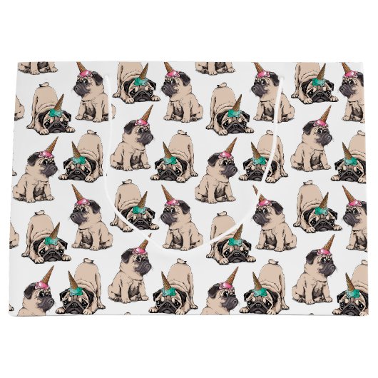 Puppy Pugs | Unicorn-patroon overbrengen Groot Cadeauzakje (Voorkant)