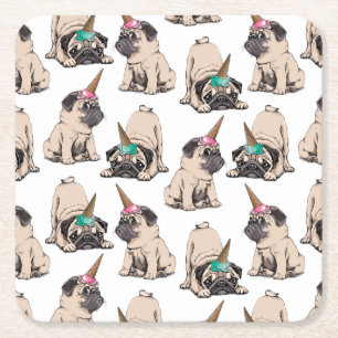 Puppy Pugs Unicorn-patroon overbrengen Kartonnen Onderzetters