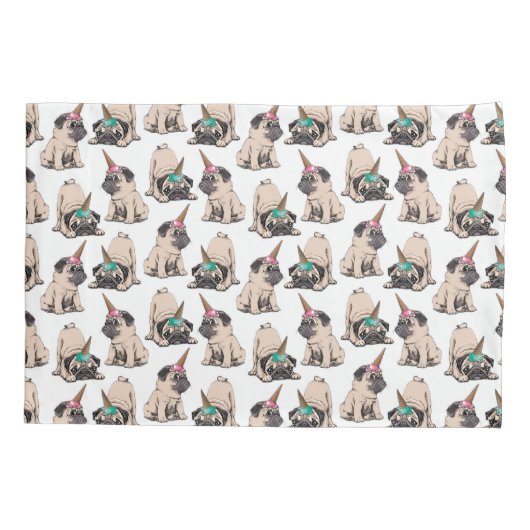 Puppy Pugs | Unicorn-patroon overbrengen Kussensloop (Achterkant-Links)