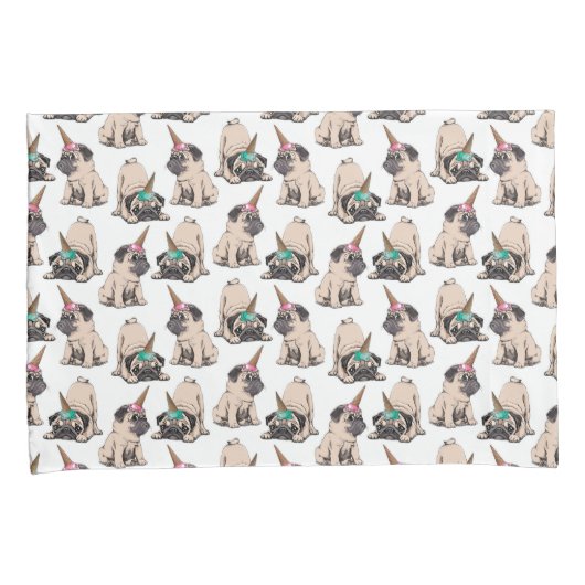 Puppy Pugs | Unicorn-patroon overbrengen Kussensloop (Voorkant-Rechts)