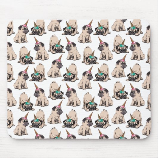 Puppy Pugs | Unicorn-patroon overbrengen Muismat (Voorkant)