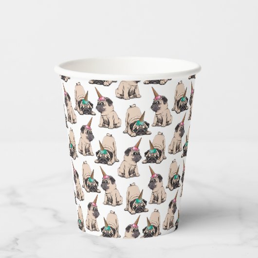Puppy Pugs | Unicorn-patroon overbrengen Papieren Bekers (Voorkant)