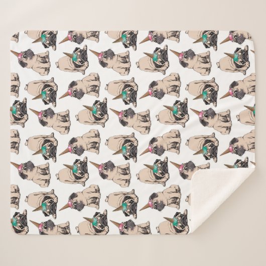 Puppy Pugs | Unicorn-patroon overbrengen Sherpa Deken (Voorkant (horizontaal))