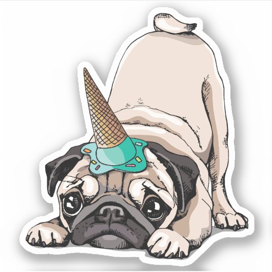 Puppy Pugs | Unicorn-patroon overbrengen Sticker (Voorkant)