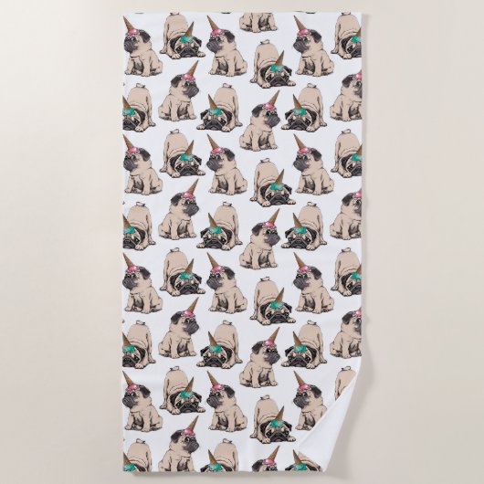 Puppy Pugs | Unicorn-patroon overbrengen Strandlaken (Voorkant)