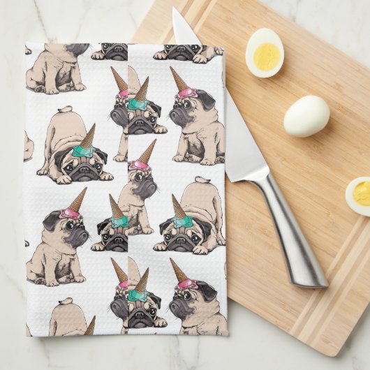 Puppy Pugs | Unicorn-patroon overbrengen Theedoek (Quarter Fold)