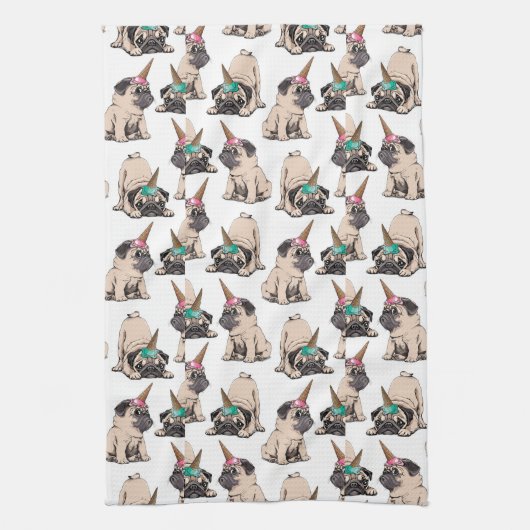 Puppy Pugs | Unicorn-patroon overbrengen Theedoek (Verticaal)