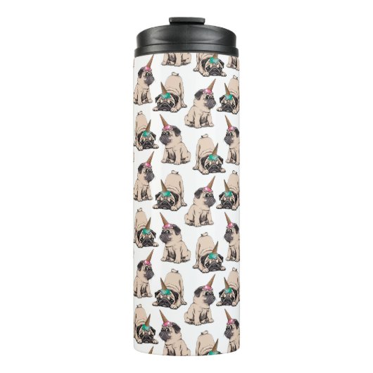 Puppy Pugs | Unicorn-patroon overbrengen Thermosbeker (Voorkant)