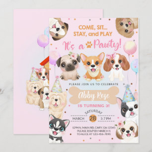 Puppy, puppies, feestdag voor een meisje. kaart