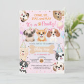 Puppy, puppies, uitnodiging voor een meisje. (Staand voorkant)