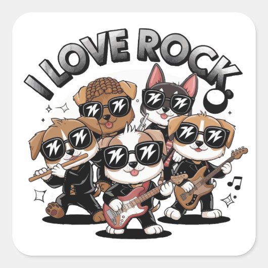 Puppy rock band vierkante sticker (Voorkant)