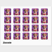 Puppy roze harten vierkante sticker (Vel)