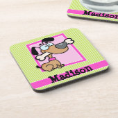 Puppy, roze, limoengroene en witte strepen onderzetter (Linkerzijde)