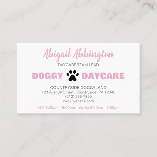 Puppy run Roze Doggy Daycare Visitekaartje (Voorkant)