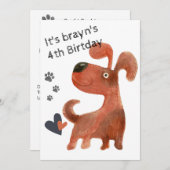 Puppy schattige hond 4e verjaardag uitnodigingen (Voorkant / Achterkant)