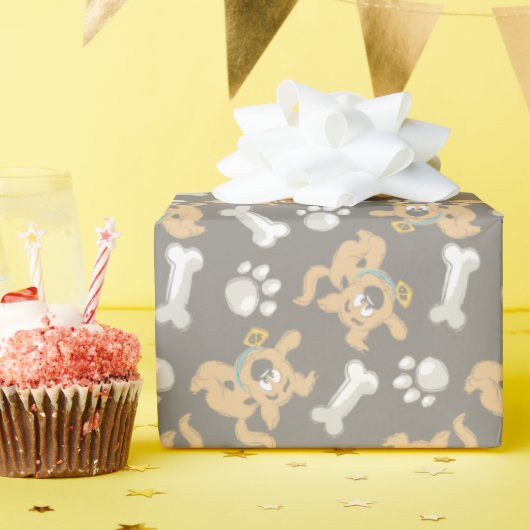 Puppy Scooby-Doo Bone & Paw Print Patroon Cadeaupapier (Verjaardagsfeest)