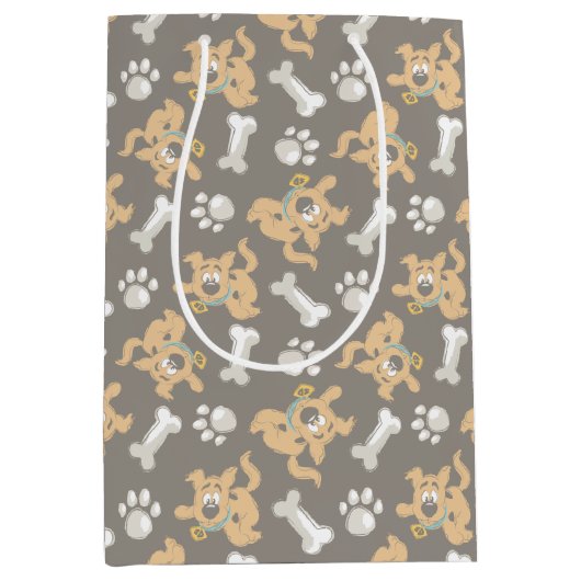 Puppy Scooby-Doo Bone & Paw Print Patroon Medium Cadeauzakje (Voorkant)