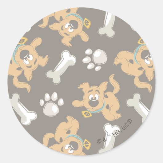 Puppy Scooby-Doo Bone & Paw Print Patroon Ronde Sticker (Voorkant)