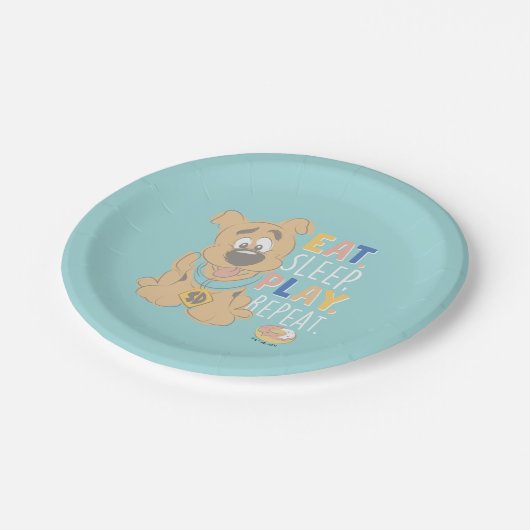 Puppy Scooby-Doo "Eat, Sleep, Play, Repeëren" Papieren Bordje (Gekanteld)