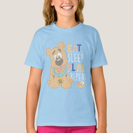 Puppy Scooby-Doo "Eat, Sleep, Play, Repeëren" T-shirt (Voorkant)