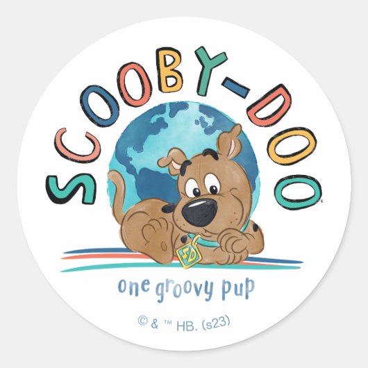 Puppy Scooby-Doo "One Groovy Pup" Ronde Sticker (Voorkant)