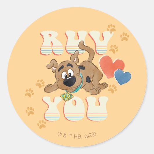 Puppy Scooby-Doo "Ruv you" Ronde Sticker (Voorkant)