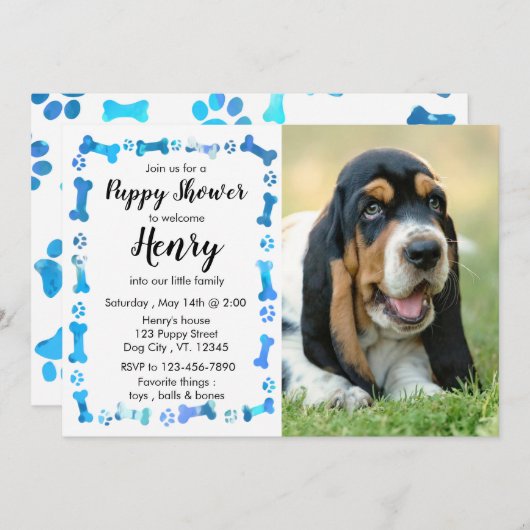 Puppy Shower - Blue Boy Pet - Dog Birthday Puppy Kaart (Voorkant / Achterkant)