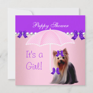 Puppy Shower Cute Dog Paars Pink Yorkie Kaart