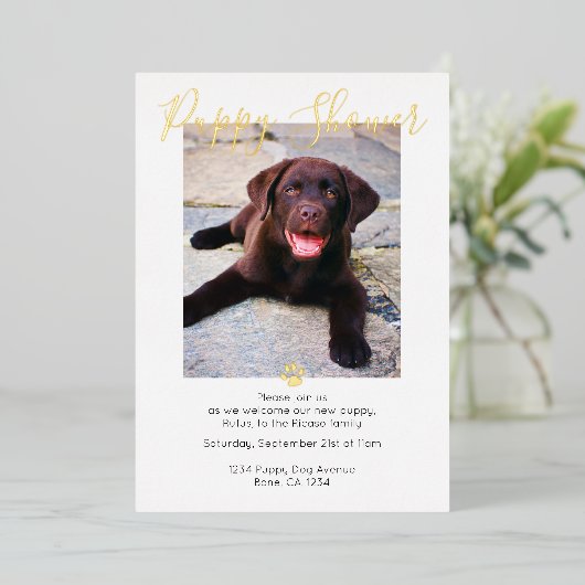 Puppy Shower Cute Personalized Dog Adoption Folie Uitnodiging (Staand Voorkant)