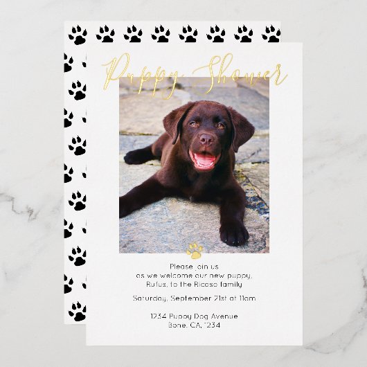 Puppy Shower Cute Personalized Dog Adoption Folie Uitnodiging (Voorkant / Achterkant)