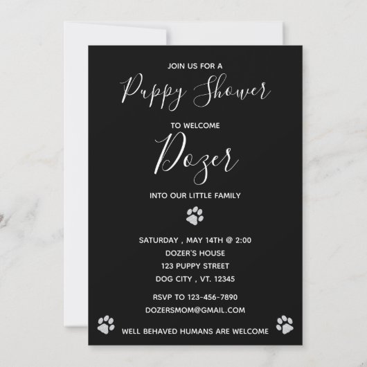 Puppy Shower Party - Elegant Black Modern New Pet Kaart (Achterkant)