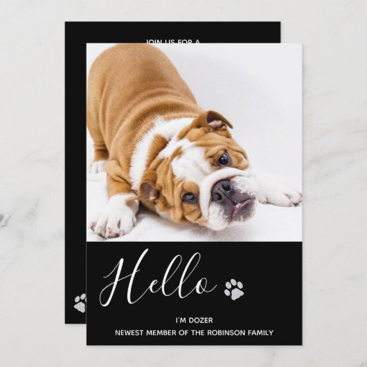 Puppy Shower Party - Elegant Black Modern New Pet Kaart (Voorkant / Achterkant)