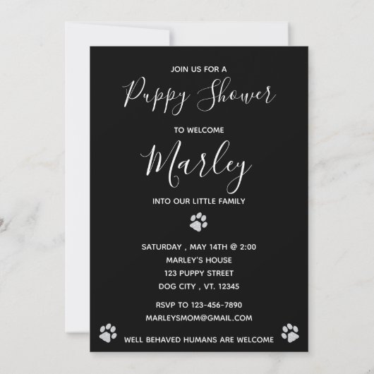 Puppy Shower Party - Elegant Black Modern New Pet Kaart (Achterkant)