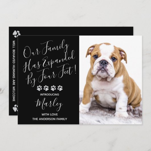 Puppy Shower Party - Elegant Black Modern New Pet Kaart (Voorkant / Achterkant)