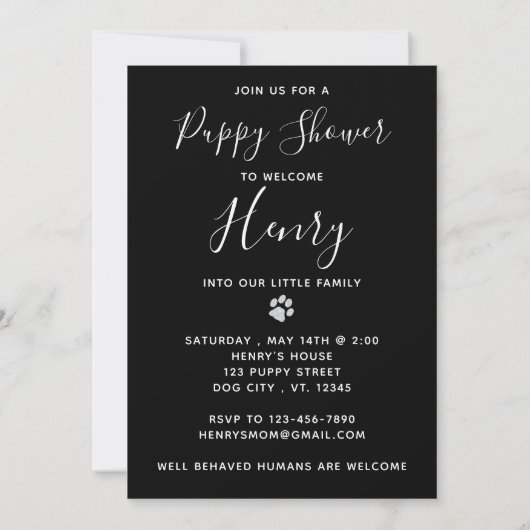 Puppy Shower Party - Elegant modern, zwart, nieuw Kaart (Achterkant)
